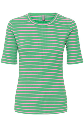 Culture - Dolly O-neck T-shirt - Green Pink Stripe