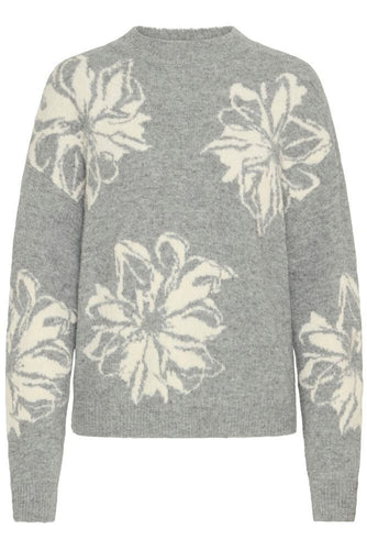 Byomea flower jumper 2, mid grey melange mix