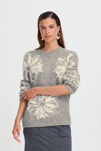 Byomea flower jumper 2, mid grey melange mix