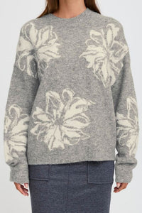 Byomea flower jumper 2, mid grey melange mix