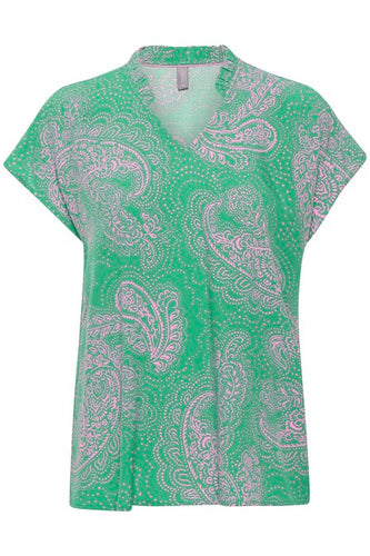 Polly SS blouse fv. green/pink paisley