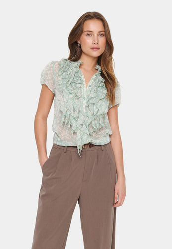 LiljaSC Crinkel SS shirt , Blue surf Blomming
